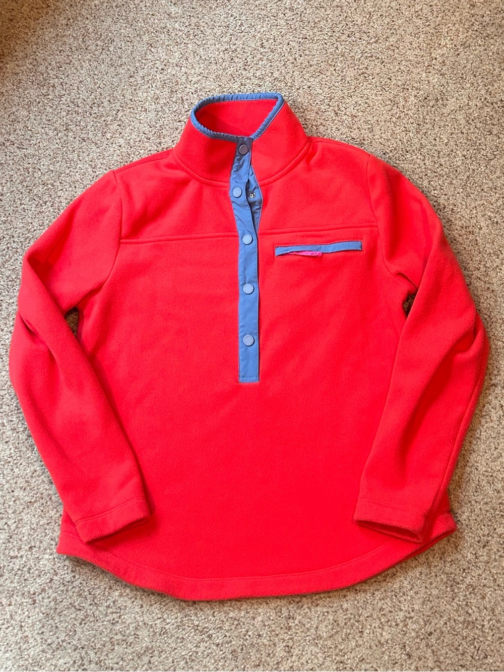 Vineyard Vines Red Fleece Pullover with Blue Trim